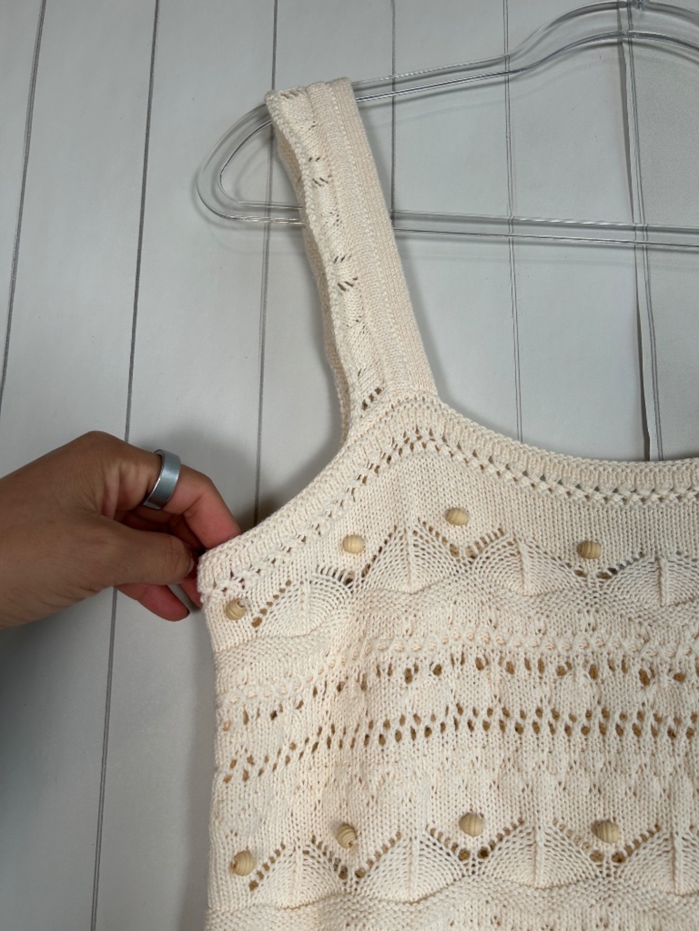 La Ligne size S Jane crochet tank top beaded sleeveless cotton beige boho - Picture 3 of 10